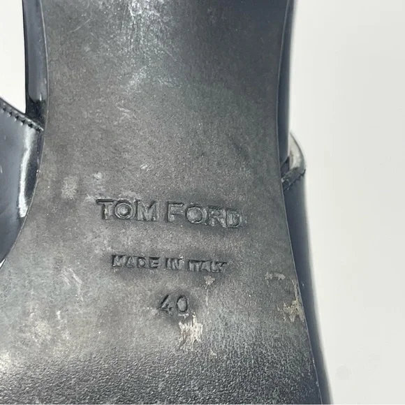 Tom Ford Black patent leather with bow sling back heels sz 40